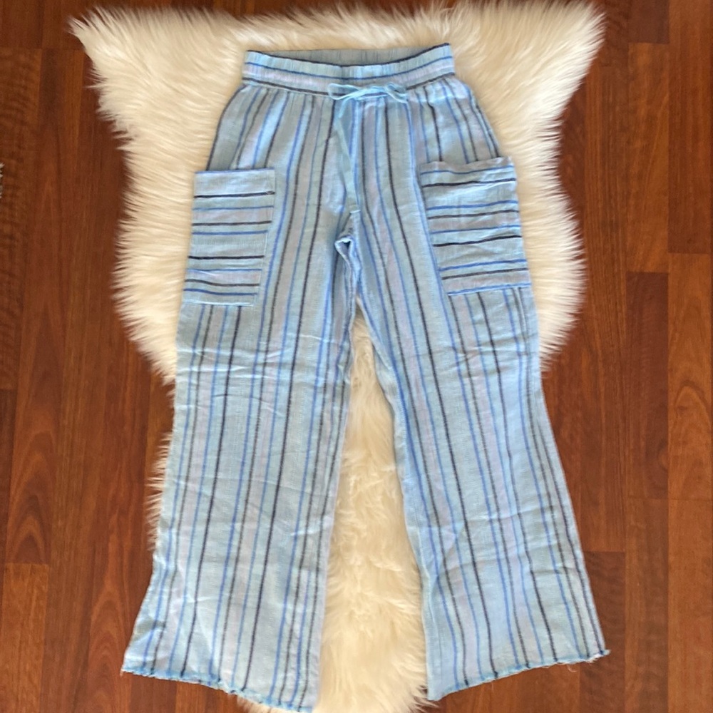 Wide Leg Breezy Linen Cargo Pants - Picture 2 of 7